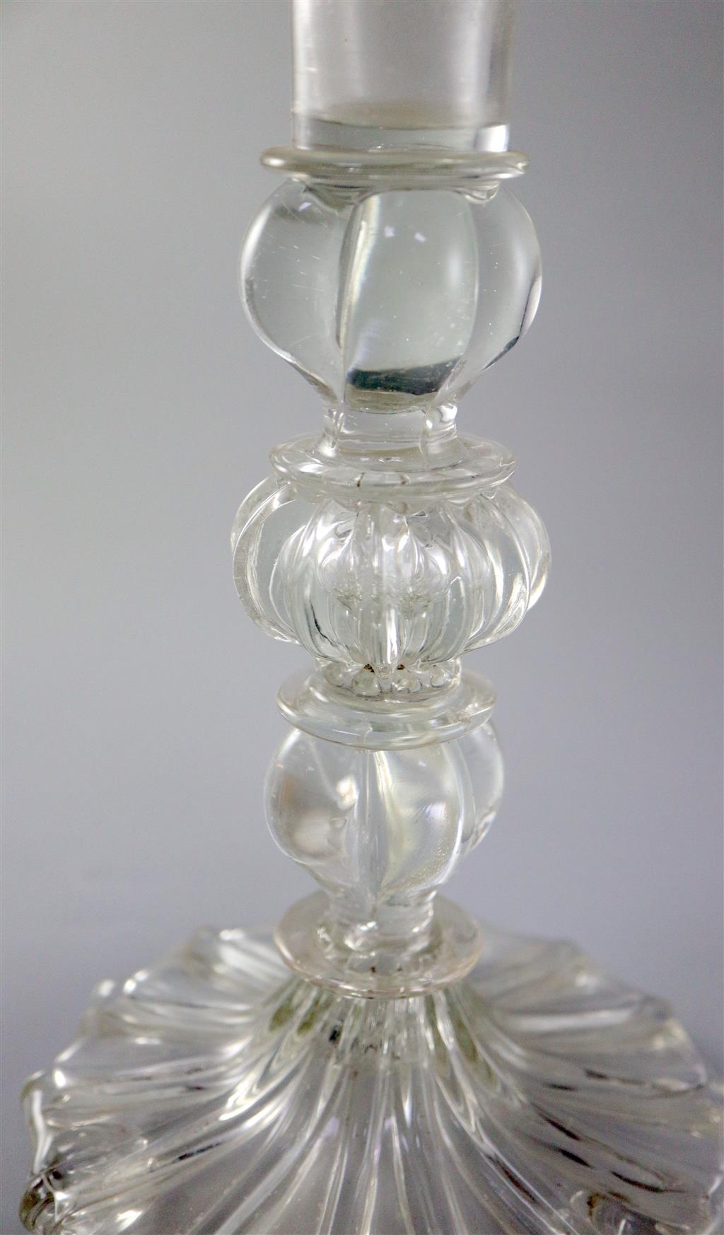 A rare and important lead glass candlestick, attributed to George Ravenscroft, c.1680 27.5cm high